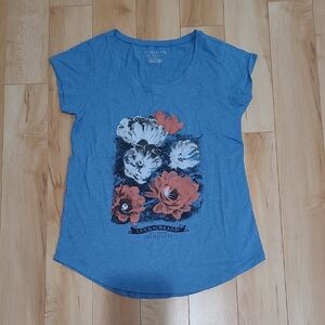 Lucky Brand Women's Size Small Blue Graphic Short Sleeve Tee